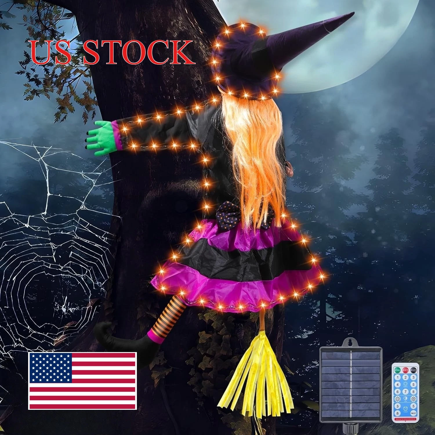 Solar Witch Outdoor Halloween LED Light Lighted Decorations  Lamp Crashing Tree