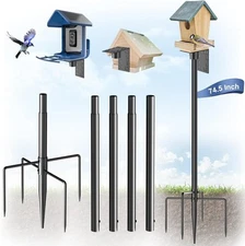 Bird Feeder Pole Stand – 74.5 Inch Height Feeding Station with 1-Inch Dia Heavy