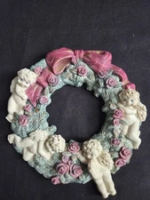 Vtg Cherub Figurines Collection Ceramic Wreath Wall Decor Young's Inc 6"Diameter