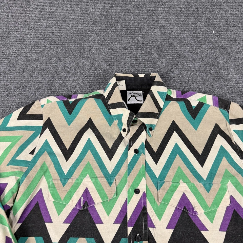 Vintage Roper Shirt Mens Large Aztec Western Pearl Snap Zig Zag USA - Image 3 of 4