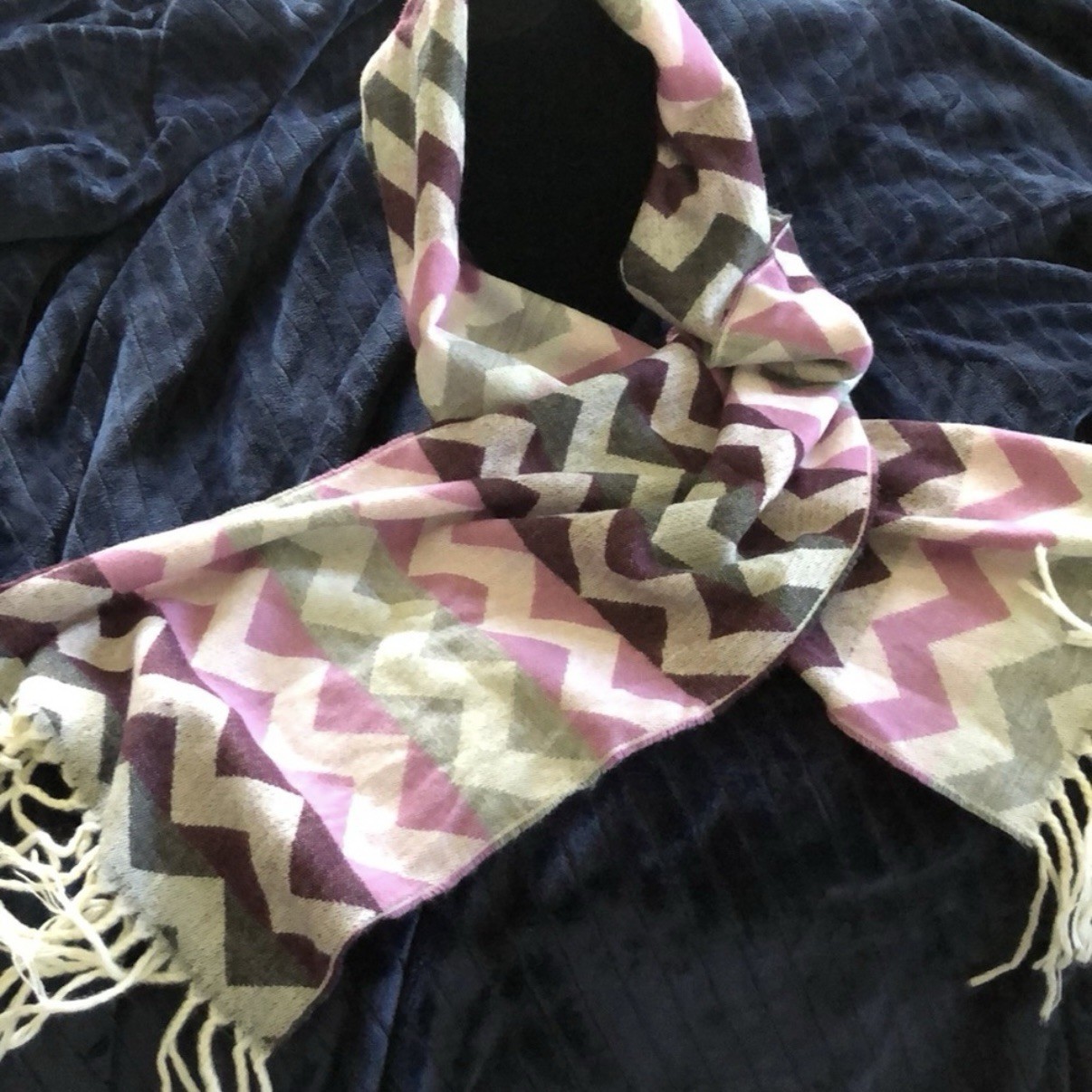 Extra long Geometric Mod Purple Chevron Scarf  wi… - image 6