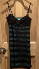 Vintage Whistles Cocktail Party Dress S / 10 Green Black Silk Embellished 