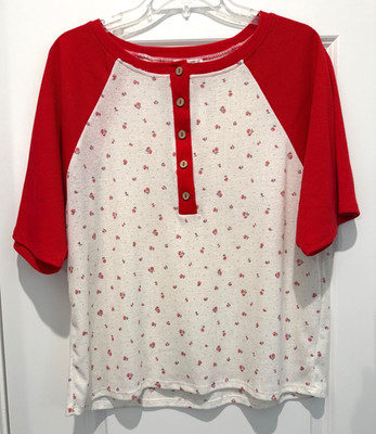New P.S. Kate Isabel Floral Henley Top Ivory Large