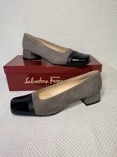 Salvatore Ferragamo Sonia Misty Suede Black Patent Pumps Size 8 Boutique New