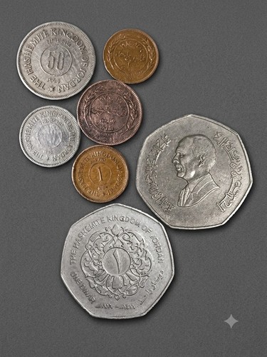 Lot of 6 Vintage Jordan Coins β Hashemite Kingdom 1949 - 1984 Hussain Bin Talal