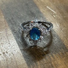 925 Silver Blue Oval Stone White Marquise Cut Accent Stones Ring Sz 11 4.37G