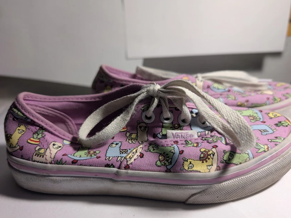 Vans Zapatos Llama Zapatos de Skate Niños EE. UU. Talla 2 púrpura blanco fuera de la pared Foto 2 de 4