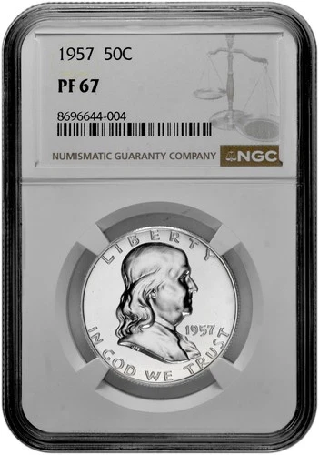 1957 50C Proof Silver Franklin Half Dollar NGC Graded PF 67 in New Holder