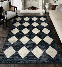 Moroccan Trellis Area Rug - 5x7 Black Washable Large Rugs for Bedroom Living ...