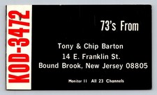 CB QSL/QSO KOD-3472 Bound Brook, NJ, USA 1974 Vintage Monitor II Hy-Gain