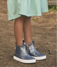 Girls sz 2 Sperry Crest Mid Sneaker booties blue sparkly Boots Shoe Side Zipper