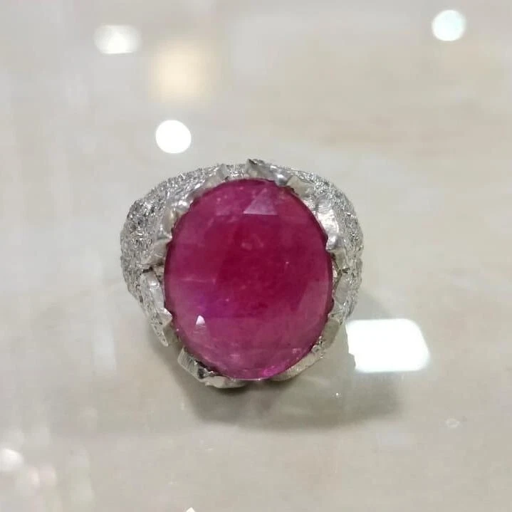 935 Silver Simulated 9.50 TCW Oval Ruby & Round Sapphire Dome Ring For Woman - Image 4 of 4