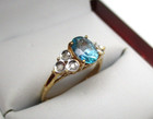 10K Yellow Gold Blue Topaz & Diamond Ring Size 7 [R280] — photo 2