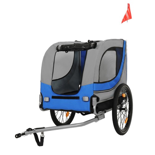 120 LB Large Folding Steel Bike Trailer, All-Terrain Pet Carrier, Gray-Blue - Picture 4 of 17