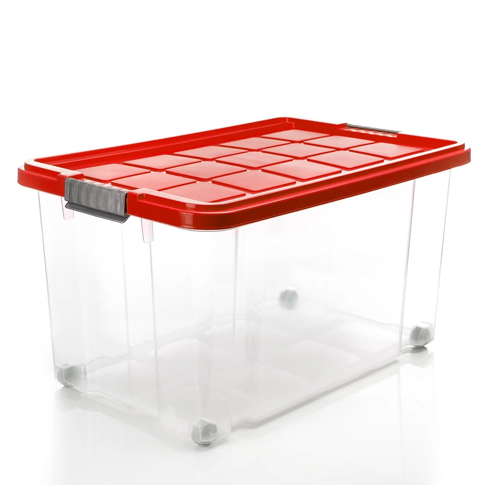 4x 60 L Aufbewahrungsbox mit Deckel Stapelbox groß rot stapelbare rollbare Box - Bild 2 von 4