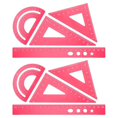 Triangle Ruler Protractor Square and Ruler Set, 8 Pcs(Pink, 21cm/8'')