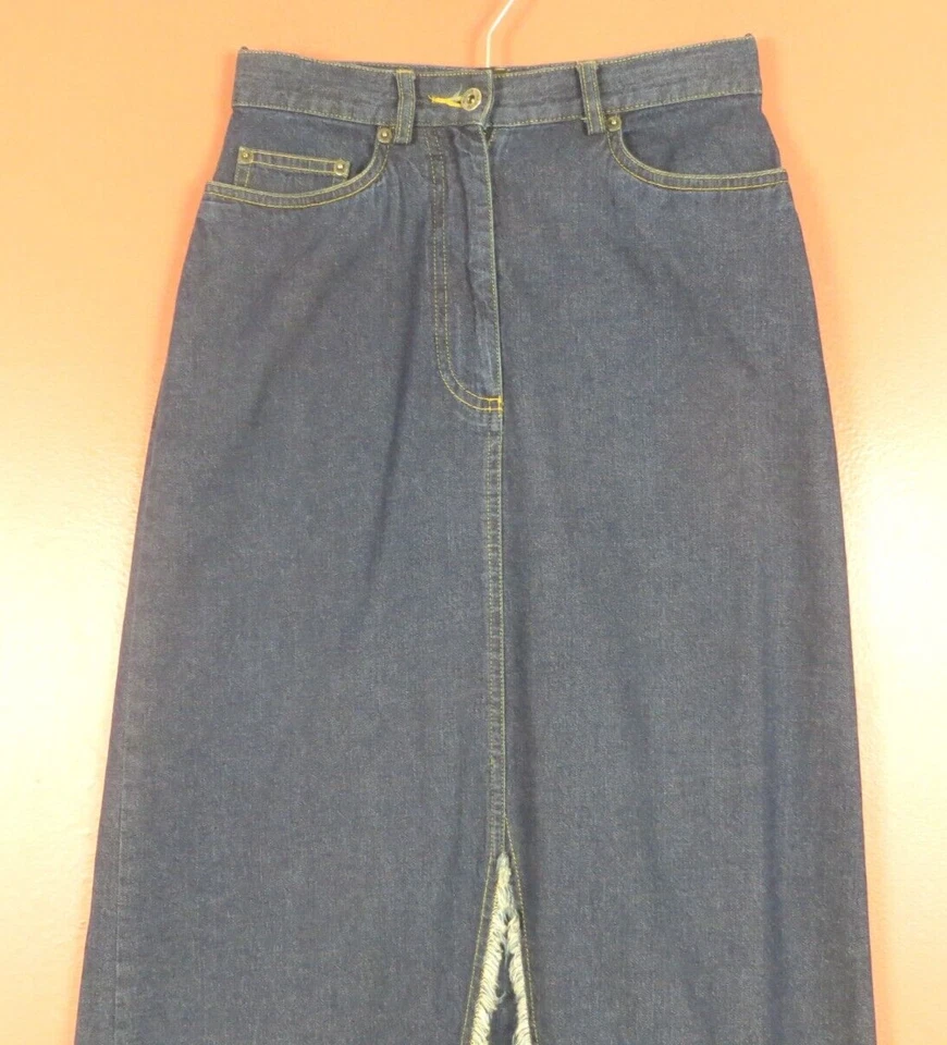 SK19526- MARSH LANDING Women Denim Jean Maxi Fix Box Pleated Skirt  Blue Size 4P - Image 3 of 4