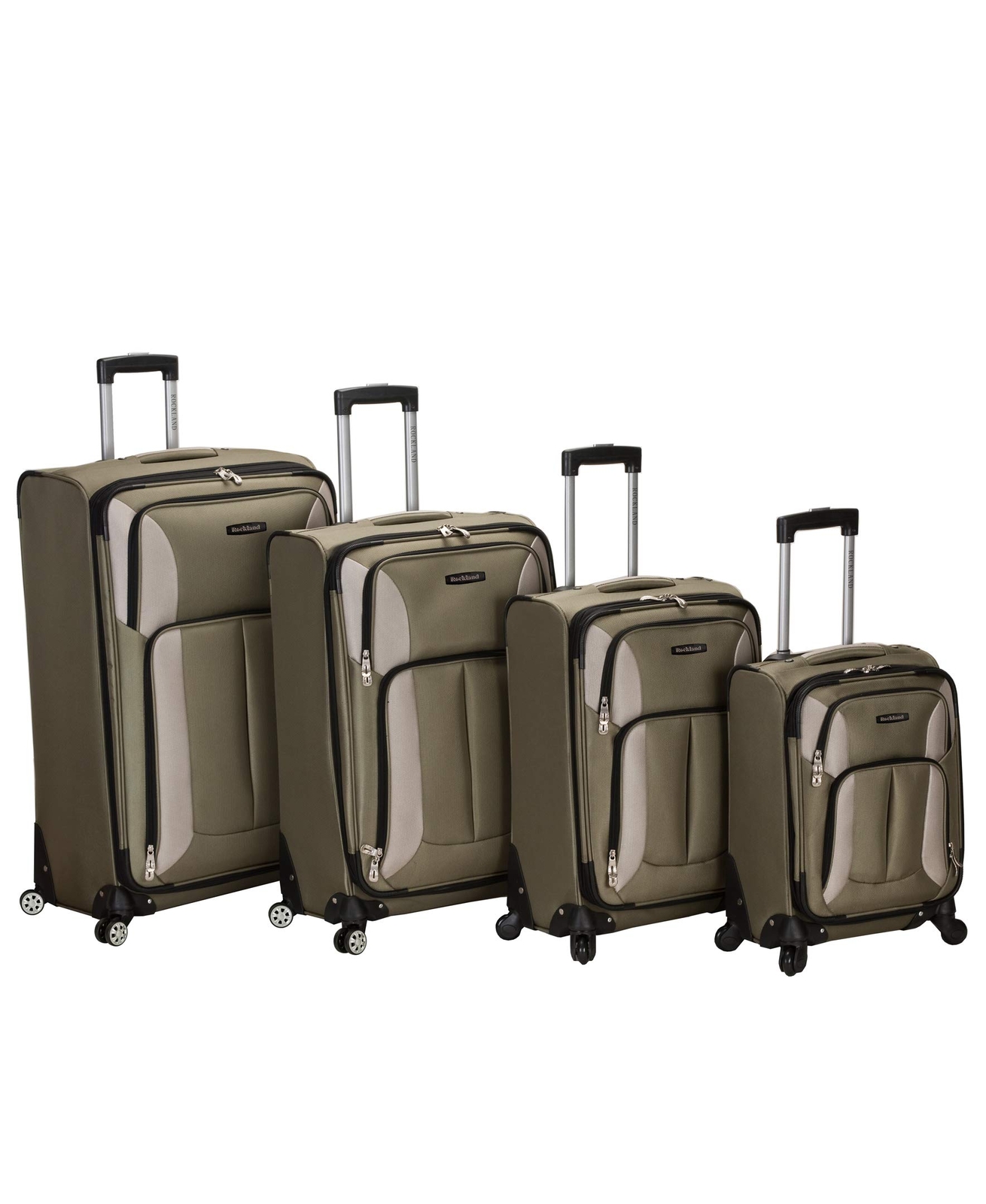 Rockland Impact Softside Spinner Wheel Luggage, Olive, 4-Piece Set (18/22/26/30)