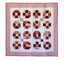 Handmade Scrappy Pink Red and White Baby Quilt