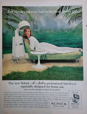 1963 Schick Petite Salon Hair dryer redhead mid century furniture vintage ad