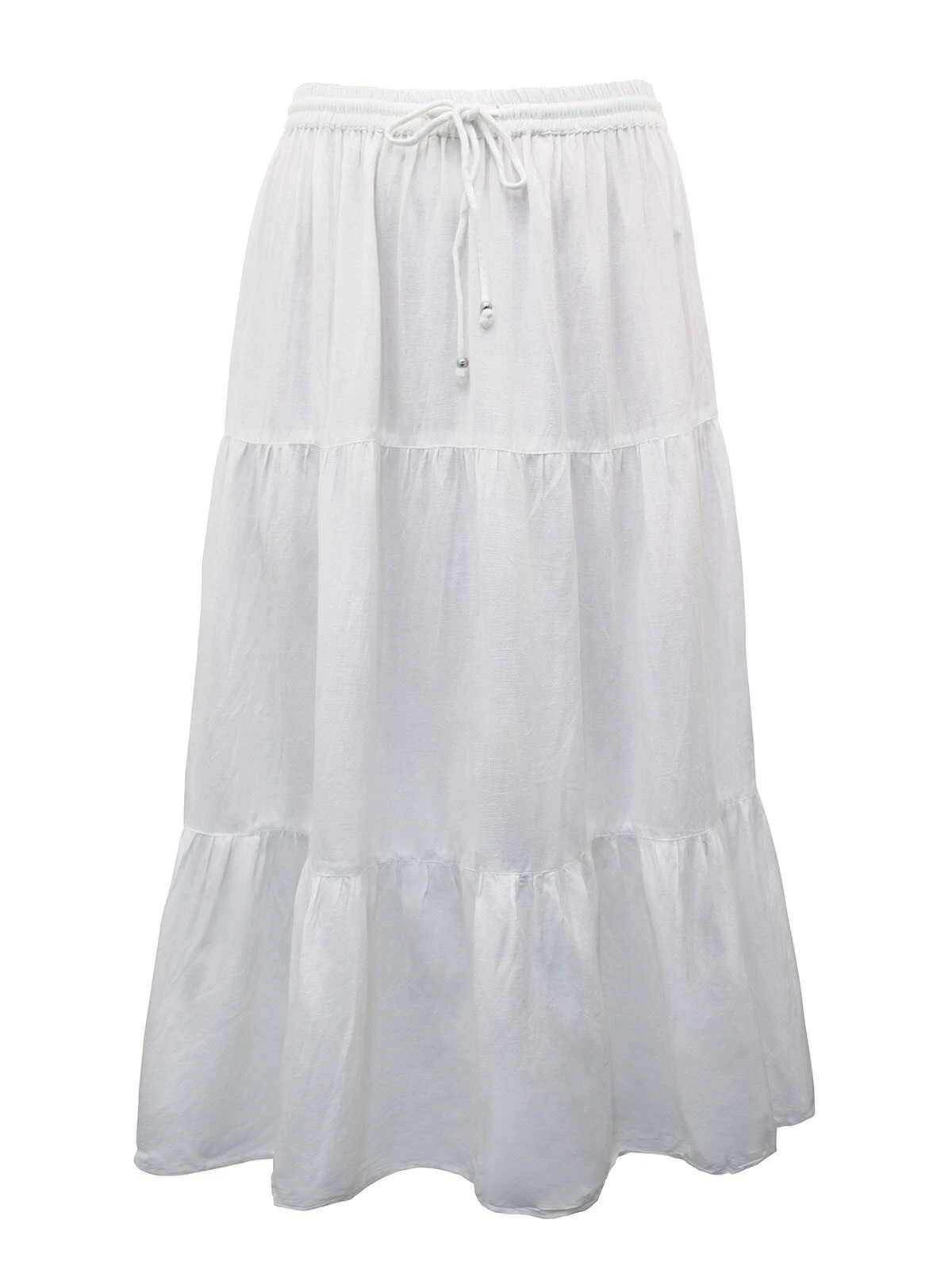 Women's Plus Size White Linen Blend Tiered Skirt Uk Size 14,20,26