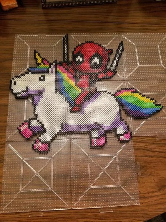 Deadpool kandi perler necklace PLUR EDC rave art melty Marvel