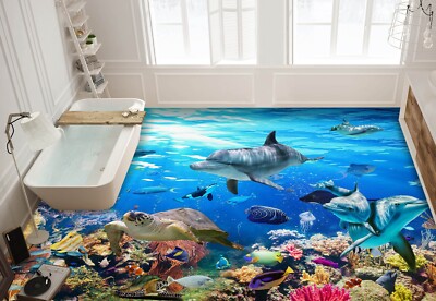 3D Turtle Dolphin K1668 Floor WallPaper Murals Wallpaper Mural Print Panda 2023