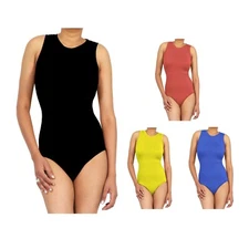 LADIES WOMENS NEW PLAIN VISCOSE ROUND NECK STRETCHY BODYSUIT BUTTON VEST LEOTARD