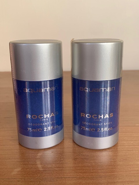 ROCHAS AQUAMAN 75ML x 2 DEODORANT STICK - DISCONTINUED AND RARE