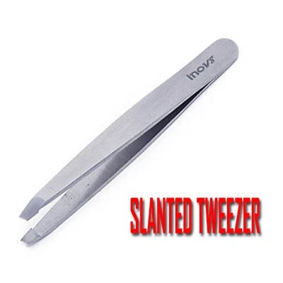 ATOZ SCISSORS Slanted Tweezer Professional Eyebrow Tweezers Face Hair Beauty Plucker 4" Silver