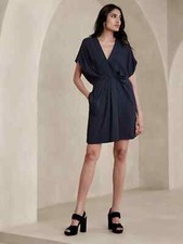 BANANA REPUBLIC Mari Draped Crepe Dress NAVY BLUE SIZE 10 #801681 NEW