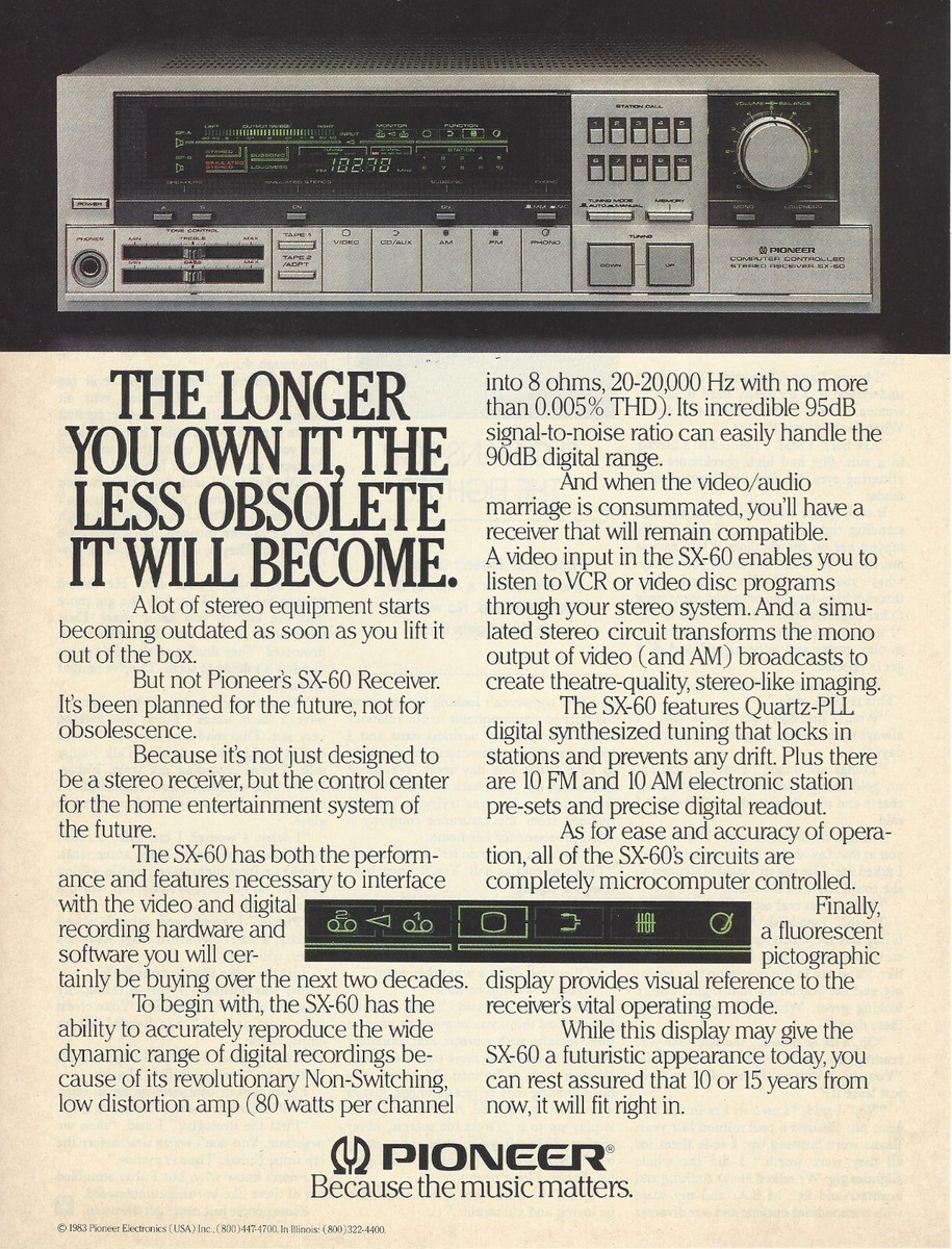 1983 Pioneer SX-60 Stereo Receiver vintage PRINT AD 80's