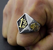 Anello Uomo Teschio Acciaio Inox 1% Uno Per cento Fuorilegge Biker Moto Club 