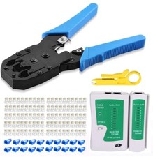 Rj45 Crimp Tool Kit, Cat5 Cat5E Crimping Tool W/ 100Pcs Rj45 Cat5 Connectors