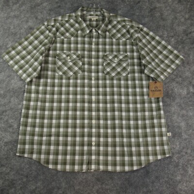 Magellan Shirt Mens XXL Green Check Outdoor Short Sleeve Pockets Casual