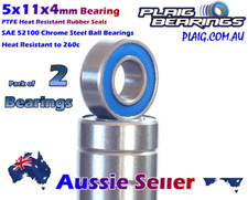 5x11x4mm Bearings (2) RC PTFE Rubber Seals 5116 B022 4607 1221 25618 MR115-2RS
