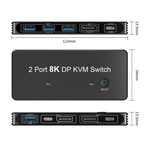 2 Port 8K DisplayPort KVM Switch DP Split Screen Converter USB3.0 for PC Laptop - Picture 10 of 11