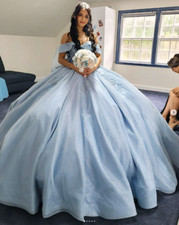 Princess Quinceanera Dresses Sky Blue Off Shoulder Party Sparkly Sweet 16 Gowns