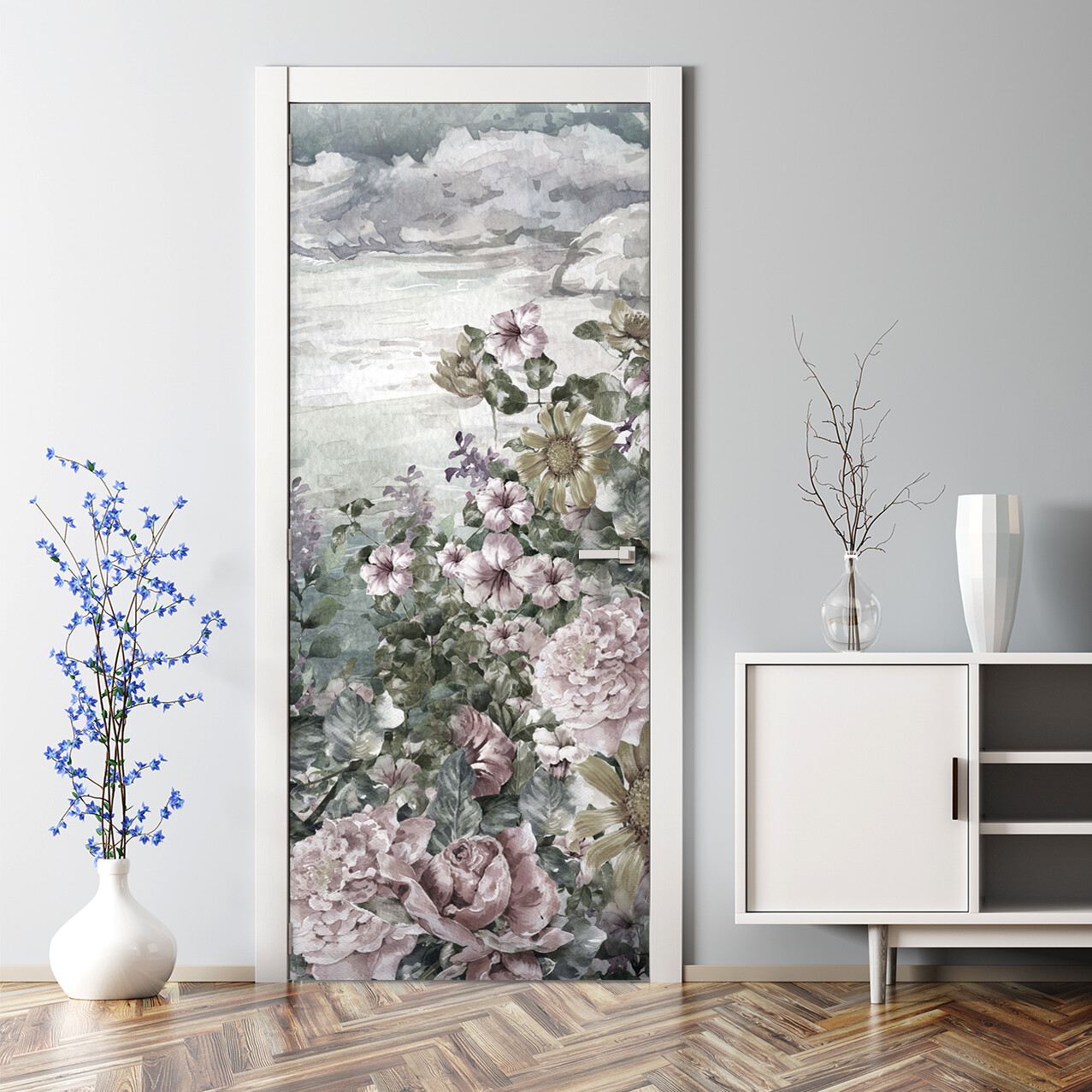 Watercolor Meadow Decal Self-Adhesive Bubble-Free Door Sticker Decor
