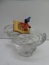 VINTAGE WALT DISNEY MICKEY MOUSE FANTASIA STATUE ON SWIRLED GLASS BOWL AUSTRIA