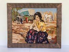 Framed Royal Paris The Gypsies Wall Tapestry Needlepoint Canvas France 1977