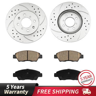 Front Drilled Brake Rotor & Pads Kit for Honda Fit 2009 2010 2011 2012 2013