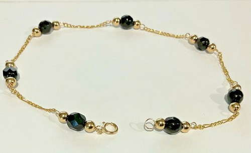Brand New 14k Gold Black Onyx w/Gold Bead ANKLET - Picture 2 of 2