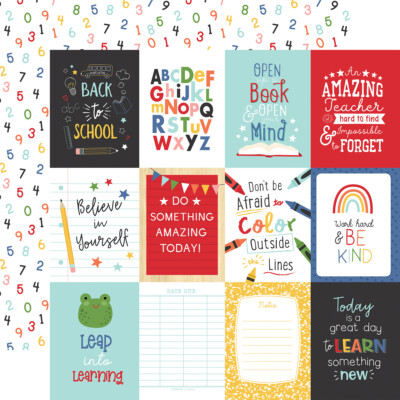2 Sheets of Echo Park Paper I LOVE SCHOOL 12x12 Cardstock - 3x4 Journaling Cards