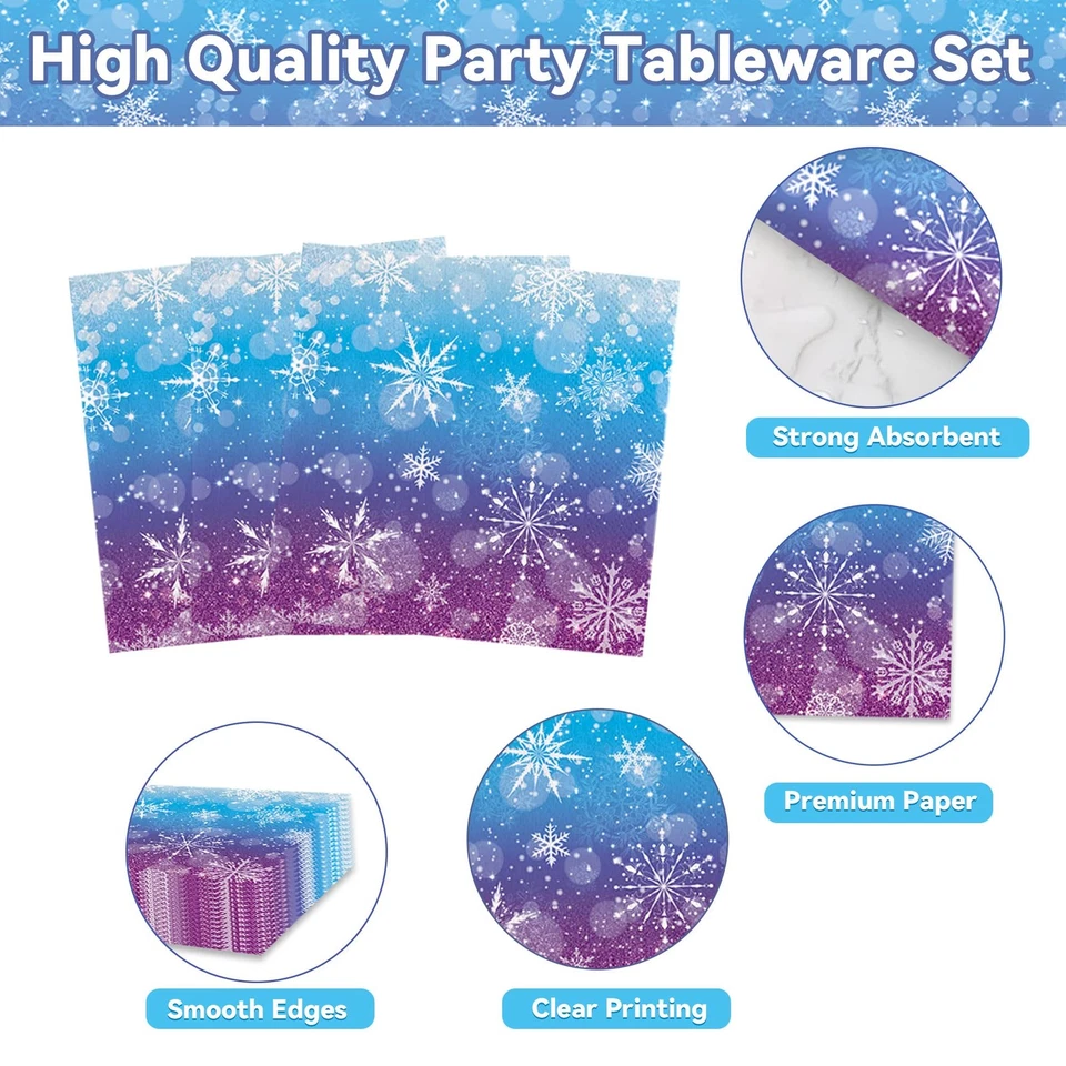 Kit de vajilla de fiesta Magical Frozen Wonderland - 161 azul púrpura invierno nieve... Foto 3 de 4