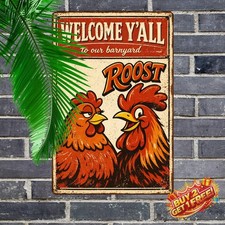 Welcome To The Funny Farm Rustic Chicken Aluminum Tin Sign 8x12 Decor