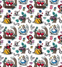 Disney Alice in Wonderland Toile on White Cotton Fabric BTY 36" x 43"