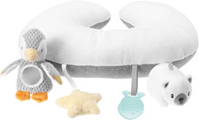 Penguin Tummy Time Pillow for Babies, Grey and White Plush Nursery Accessories,