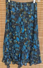 Sarah B Studio Women's Blue Green Floral Hippie Boho Grunge Fairycore Midi Skirt