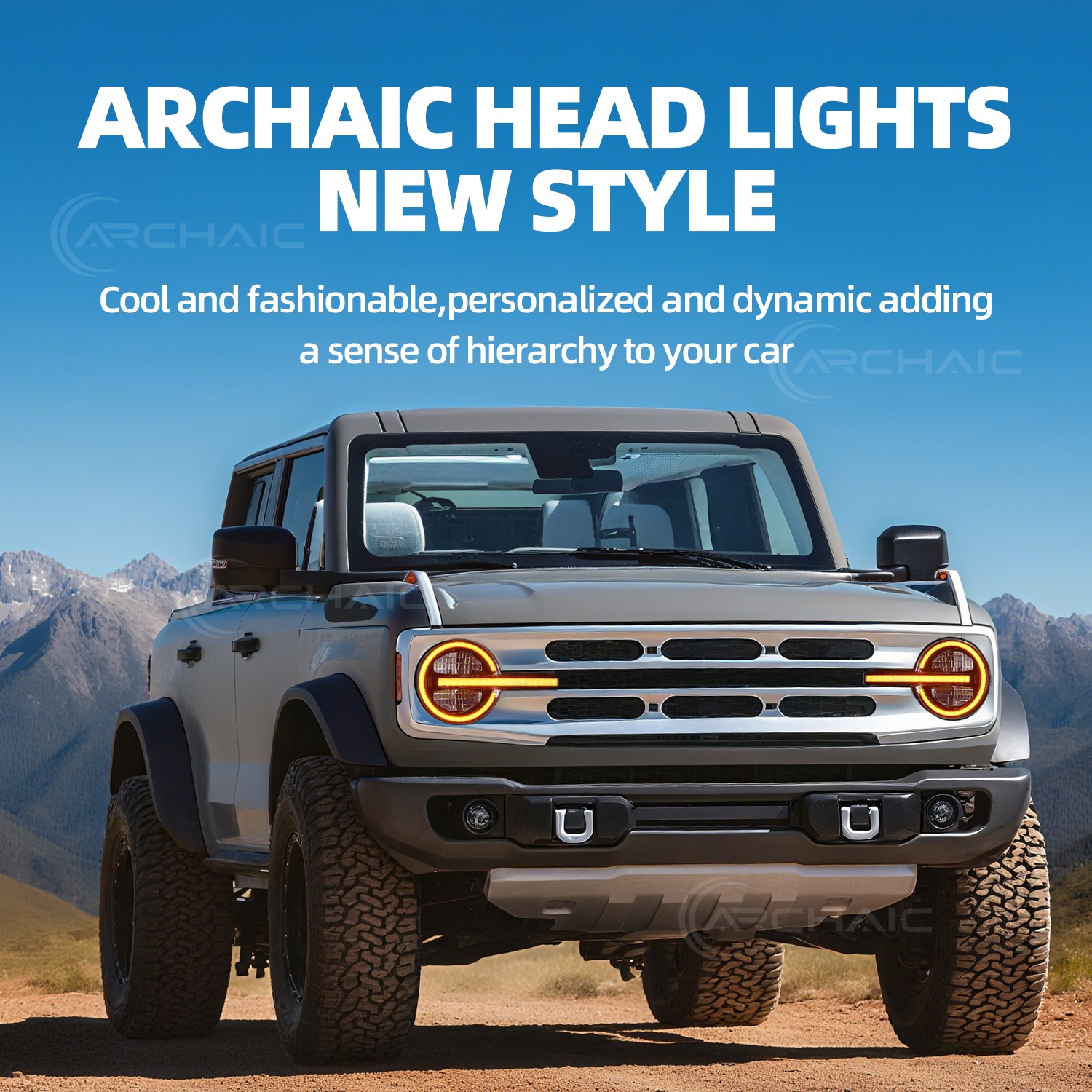 Pair Dynamic LED Headlights For 2021-2025 Ford Bronco Amber/White DRL Headlamp